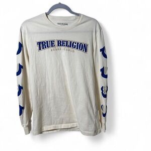 True Religion white long sleeve shirt with blue logo Size M #denim